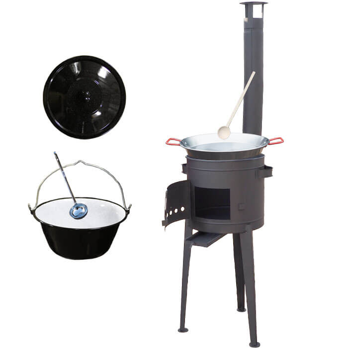 Smaltovaný kotlík 20 L (1,2 mm) + Paella ocelová pánev 46 cm + žáruvzdorná vysoká kotlina 42 PLUS 600
