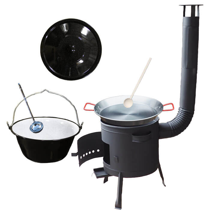 Smaltovaný kotlík 16 L + Paella ocelová pánev 46 cm + žáruvzdorná nízká kotlina 39 PLUS 600