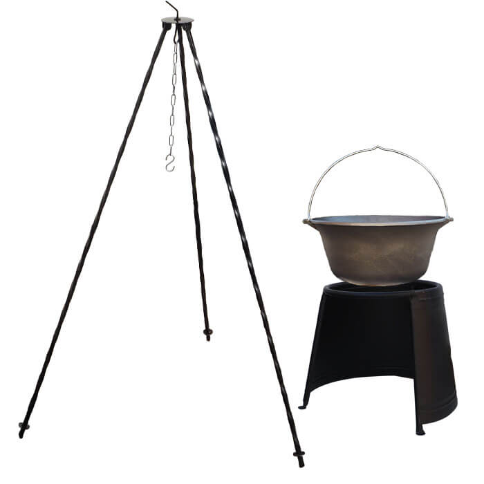 Litinový kotlík 10,8 L + chránič plamene 37 cm + trojnožka 1,2 m