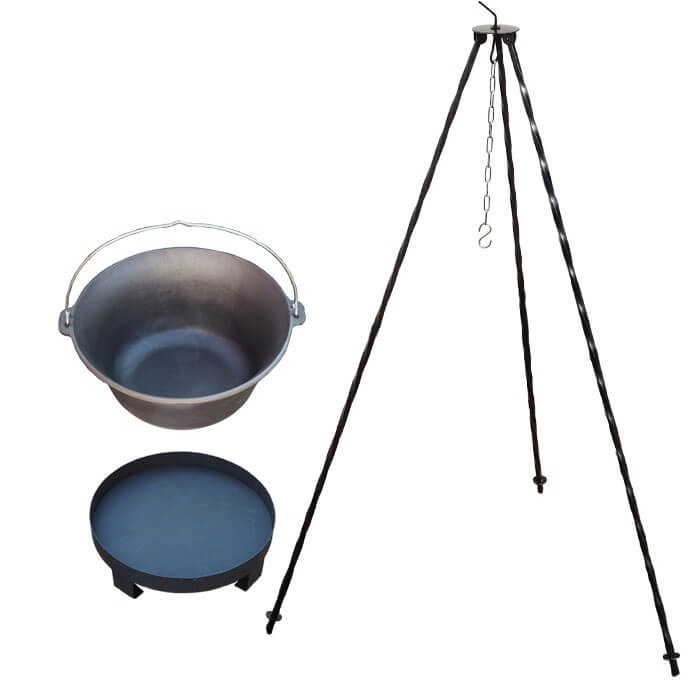 Litinový kotlík 7,2 L + trojnožka 1,2 m + ohniště 36 cm