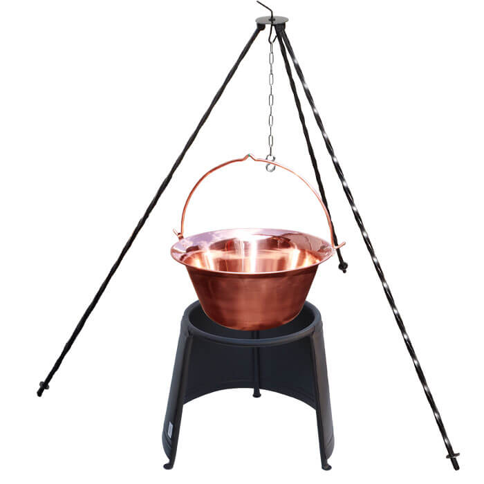 Měděný kotlík 6 L (1,2 mm) + chránič plamene 32 cm + trojnožka 1,2 m
