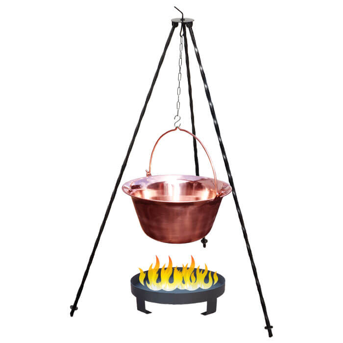 Měděný kotlík 14 L (1,2 mm) + trojnožka 1,2 m + ohniště 36 cm