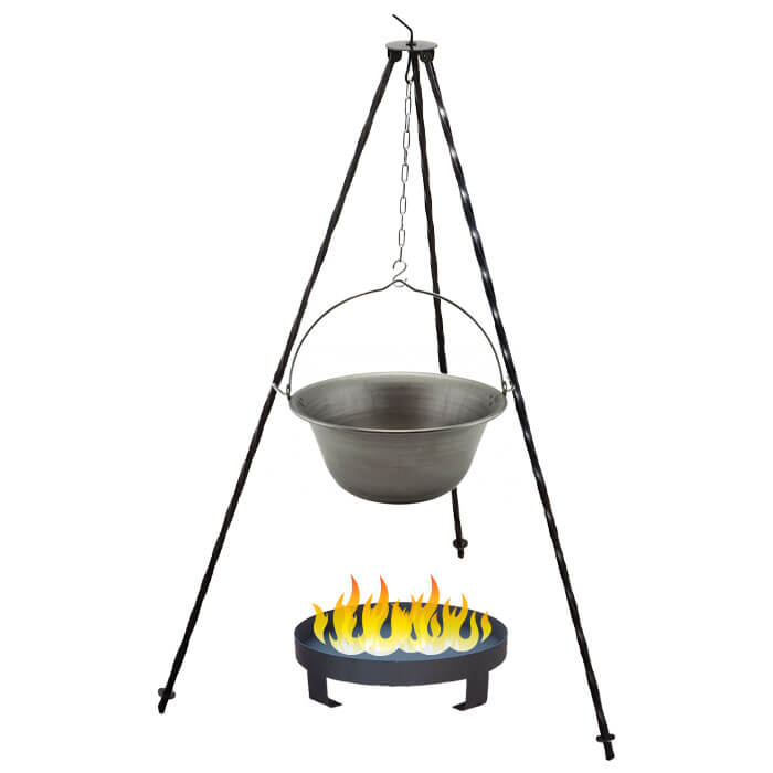 Železný kotlík 20 L (0,75 mm) + trojnožka 1,2 m + ohniště 36 cm