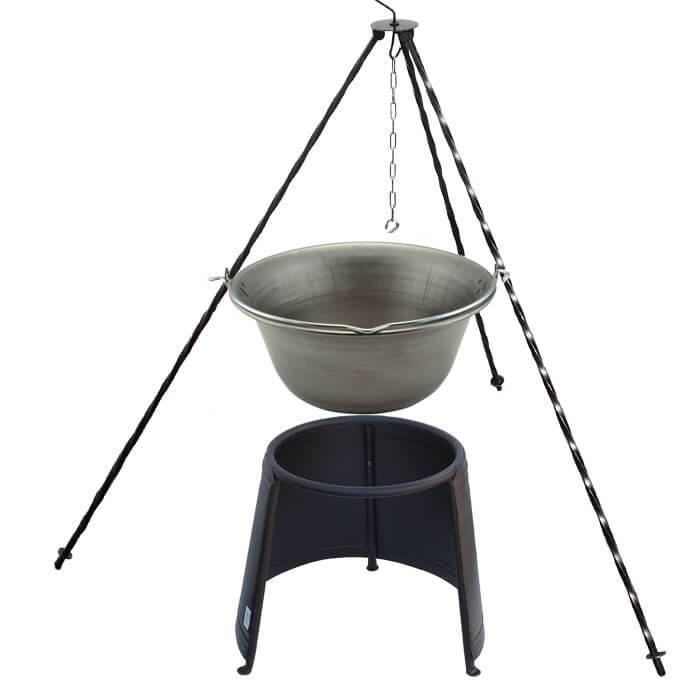 Železný kotlík 10 L (0,75 mm) + chránič plamene 37 cm + trojnožka 1,2 m