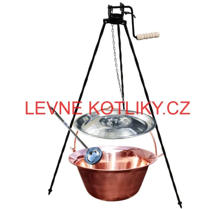 Měděný kotlík 30 L (1,2 mm) + poklice + stojan s kladkou VAR