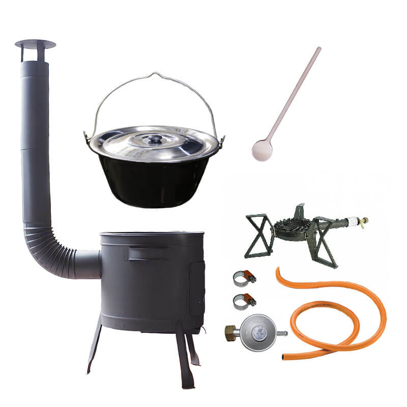 Smaltovaný kotlík (1,2 mm) 25 L + litinový hořák 5,5 kW + nízká kotlina 42 PLUS 600 + nerezová poklice INOX