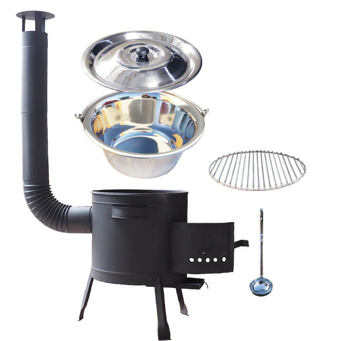 Nerezový kotlík 22 L (0,8 mm) INOX + Nerezový rošt 45 cm + nízká žáruvzdorná kotlina 42 cm PLUS 600