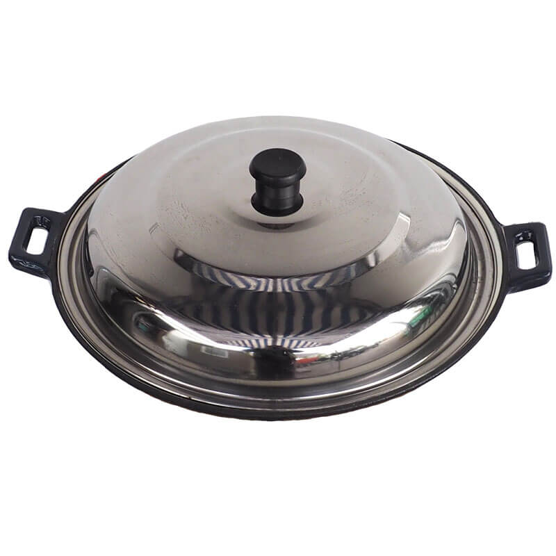 Litinový wok – smaltovaný povrch 37 cm + nerezová poklice