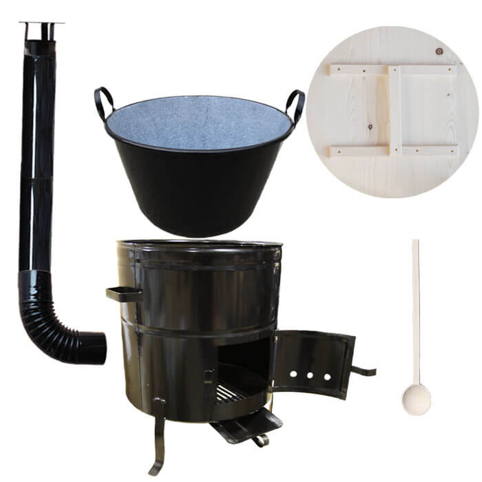 Zabijačkový smaltovaný kotel 100 L + kovová kotlina 60 cm + vařečka