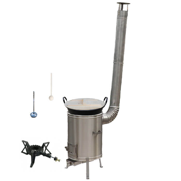 Zabijačkový smaltovaný kotel 100 L + nerezová kotlina 60 cm + hořák 7 kW + vařečka a naběračka