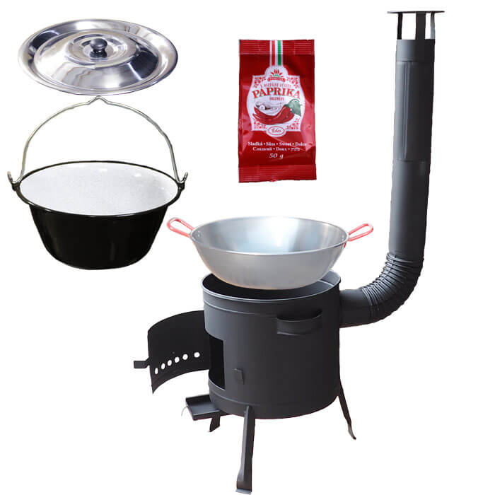 Smaltovaný kotlík 22 L + Pánev PAELLA (WOK) 45 cm + sladká paprika 50 g + nízká kotlina 42 PLUS 600