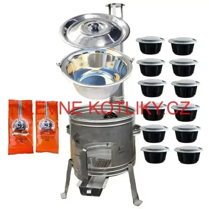 Nerezový kotlík 22 L (0,8 mm) INOX + nerezová kotlina 42 cm TOPLUX + misky 12 ks + 2 x pepř na guláš 100 g