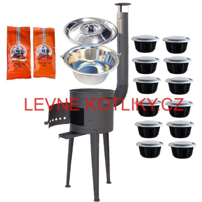 Nerezový kotlík 22 L (0,8 mm) INOX + vysoká žáruvzdorná kotlina 42 cm PLUS 600 + misky 12 ks + 2 x pepř na guláš 100 g
