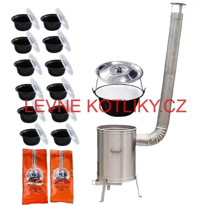 Smaltovaný kotlík 22 L (1,2 mm) + nerezová kotlina 42 cm LUX + misky 12 ks + 2 x pepř na guláš 100 g