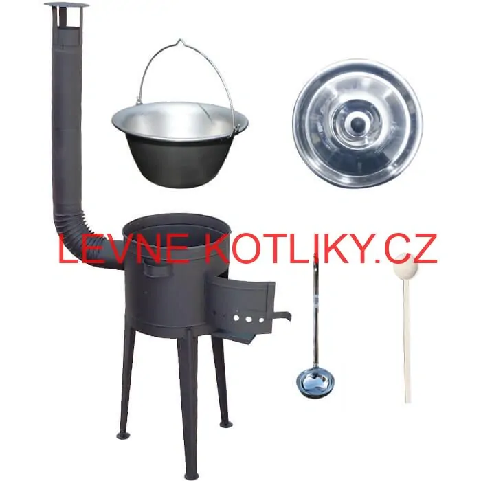 Nerezový kotlík 20 L (1,5 mm) + vysoká žáruvzdorná kotlina (1,5 mm) HODO 42 cm PLUS 600 + vařečka + naběračka