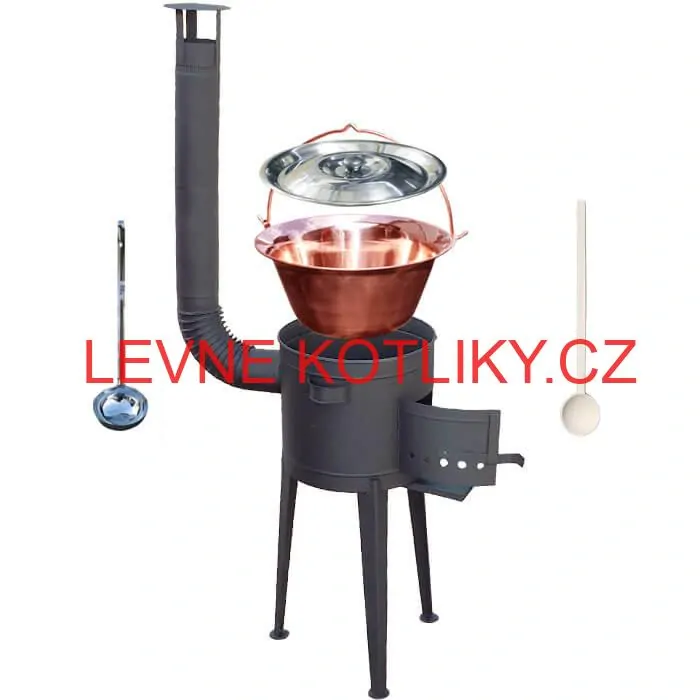 Měděný kotlík 20 L (1,2 mm) + vysoká žáruvzdorná kotlina (2,0 mm) HODO 42 cm PLUS 600 + vařečka + naběračka
