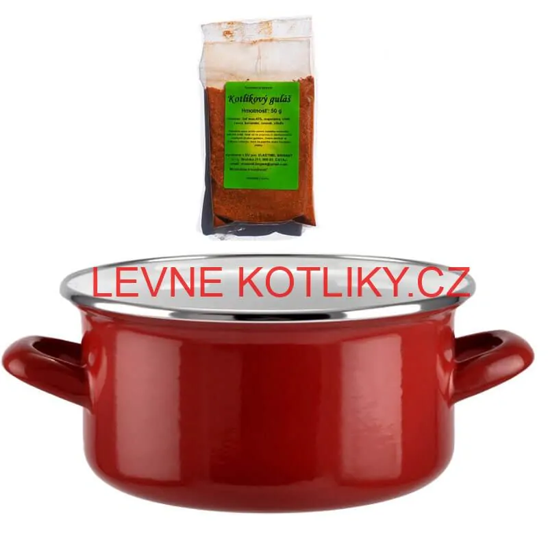 Smaltovaný kastrol s poklicí 2 L červený + pikantní směs koření 50 g Kotlíkový guláš