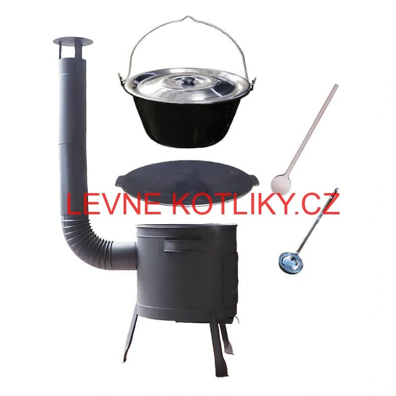 Smaltovaný kotlík 30 L + litinová pánev 45 cm + nízká žáruvzdorná kotlina 42 cm PLUS 600