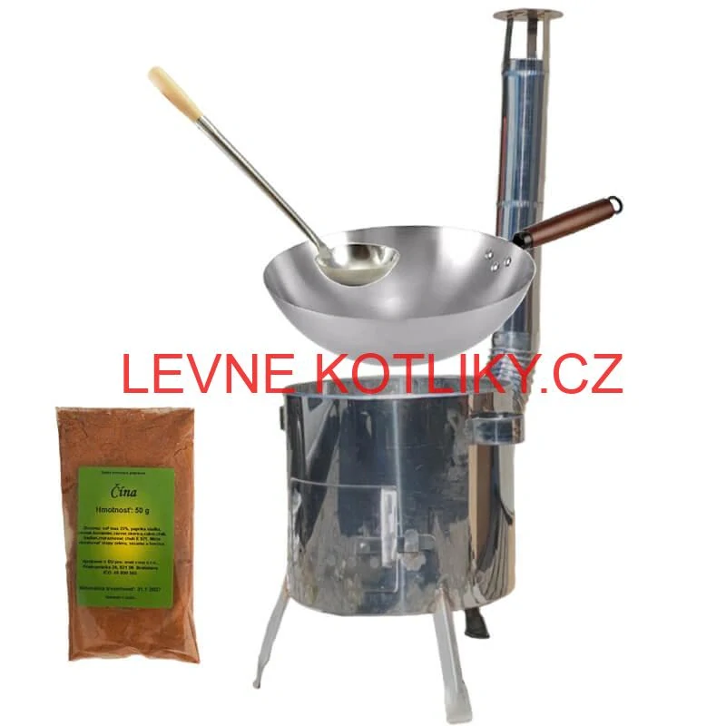 Nerezový kotlík 10 L (0,8 mm) + nerezová kotlina 31 INOX LUSTRO + Wok + koření 50 g