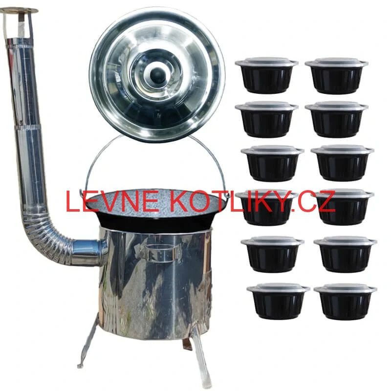 Smaltovaný kotlík 13 L + nerezová kotlina 36 INOX LUSTRO + misky 12 ks