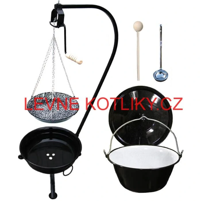 Smaltovaný kotlík 30 L (1,2 mm) + smaltovaná pánev + přenosné ohniště