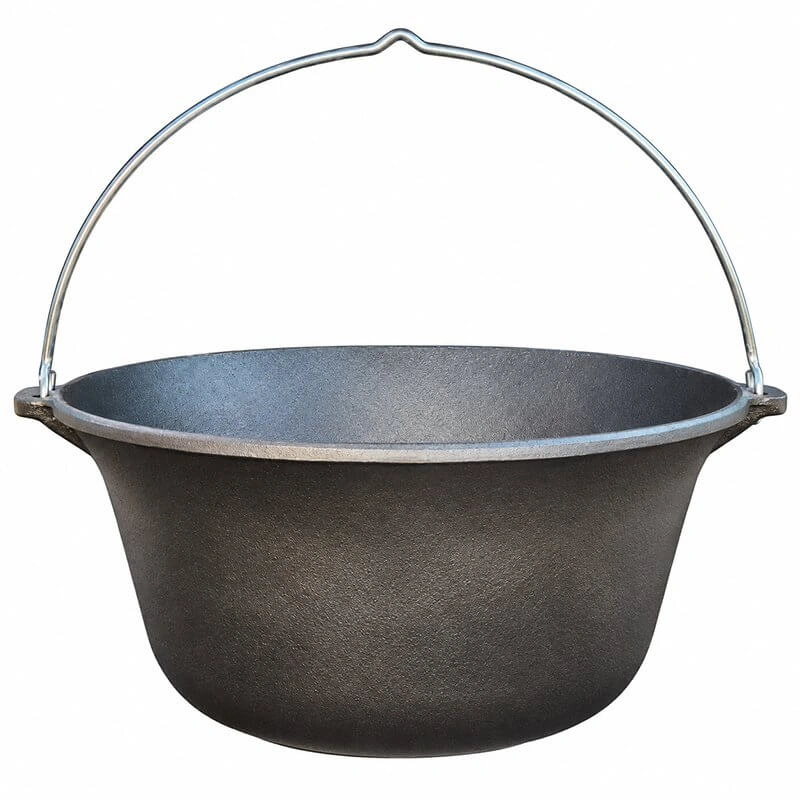Litinový kotlík 30 l z přírodní nesmaltované litiny na vaření nad ohněm.