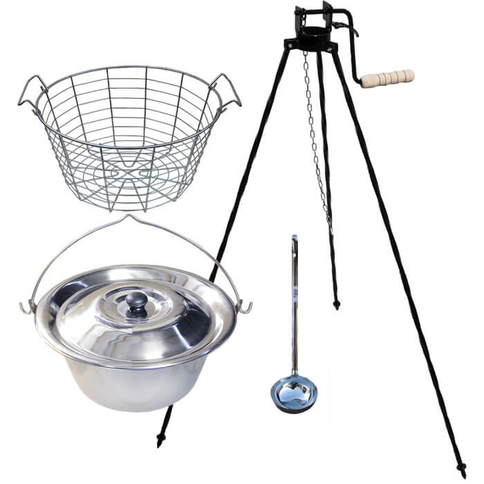 Nerezový kotlík 20 L (0,8 mm) + drátěný koš + stojan s kladkou VAR