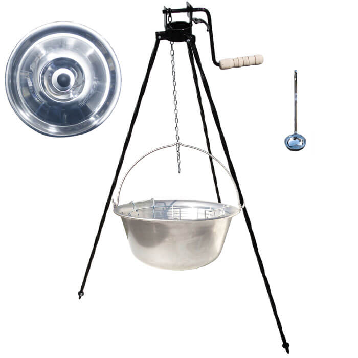 Nerezový kotlík 20 L (1,5 mm) + drátěný koš + stojan s kladkou VAR