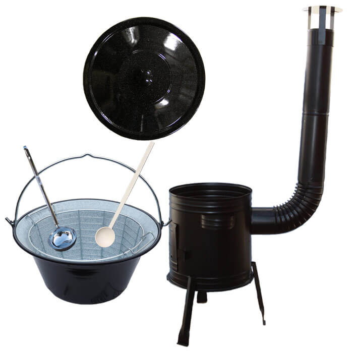 Smaltovaný kotlík 20 L (1,2 mm) + drátěný koš + kovová kotlina 42 Easy party (KOV)