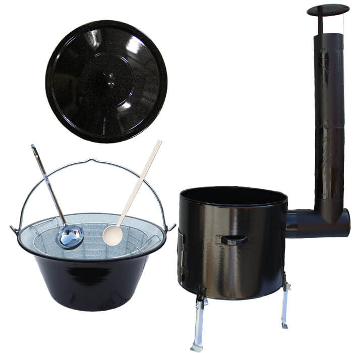 Smaltovaný kotlík 25 L (1,2 mm) + drátěný koš + smaltovaná kotlina 42 Easy party (SMALT)