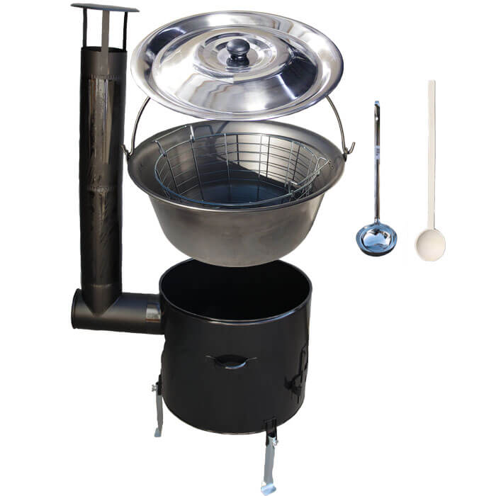 Železný kotlík 30 L (0,75 mm) + drátěný koš + smaltovaná kotlina 45 Easy party (SMALT)