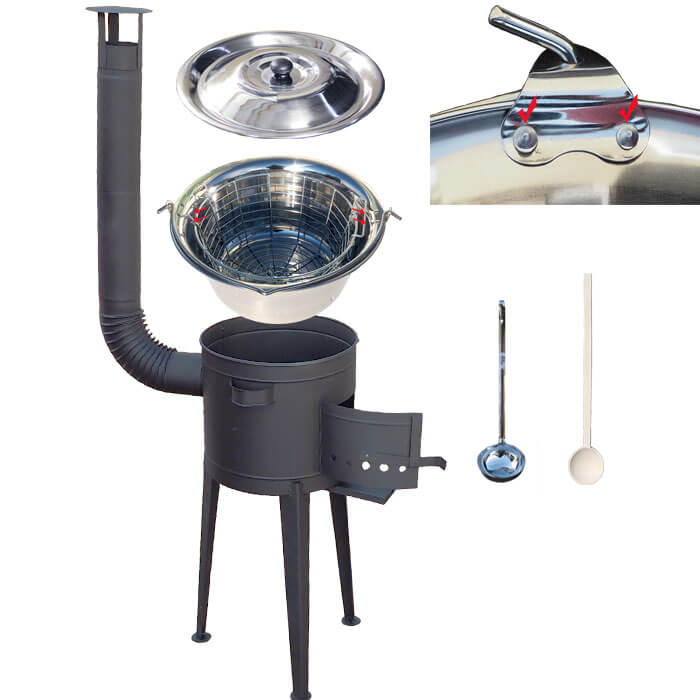 Nerezový kotlík 20 L (0,8 mm zesílený) + drátěný koš + vysoká žáruvzdorná kotlina 42 PLUS 600