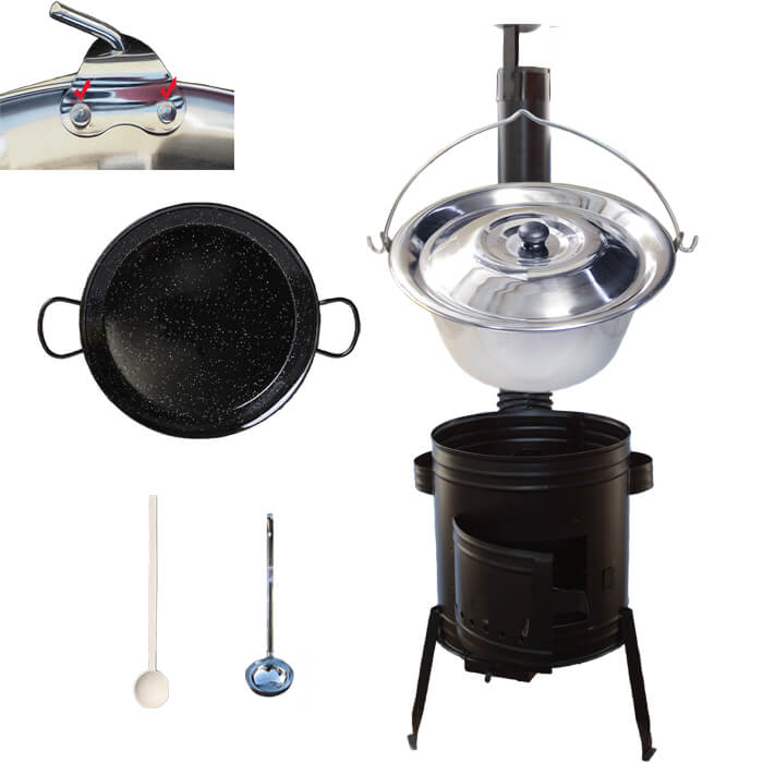 Paella smaltovaná pánev 38 cm s nerezovým kotlíkem 15 L (0,8 mm) a kotlinou