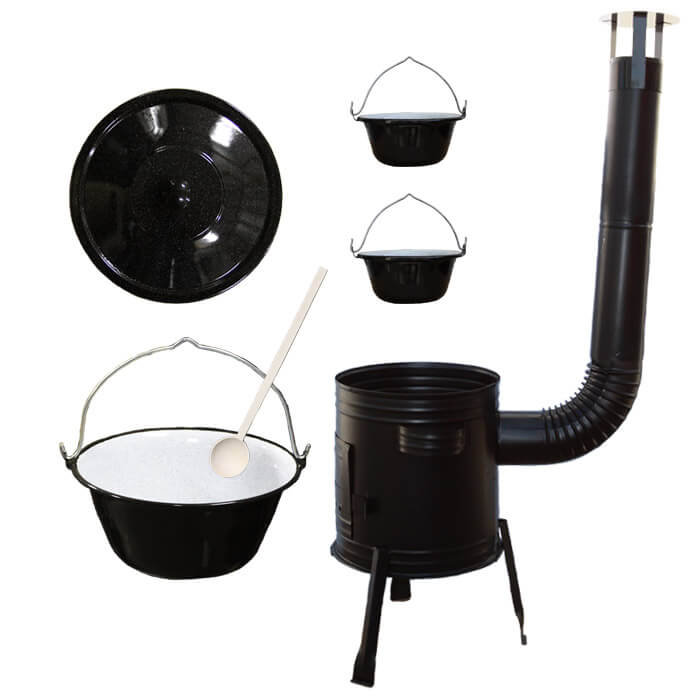 Smaltovaný kotlík 25 L (1,2 mm) + kovová kotlina 42 CLASSIC (KOV) + 2 smaltované servírovací kotlíky 0,8 L