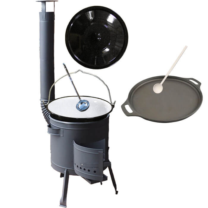 Smaltovaný kotlík 20 L (1,2 mm) + Litinová pánev 43 cm + žáruvzdorná kotlina 42 PLUS 600