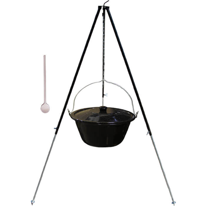 Smaltovaný kotlík 50 L + poklice  + teleskopicka trojnožka 1,7 m