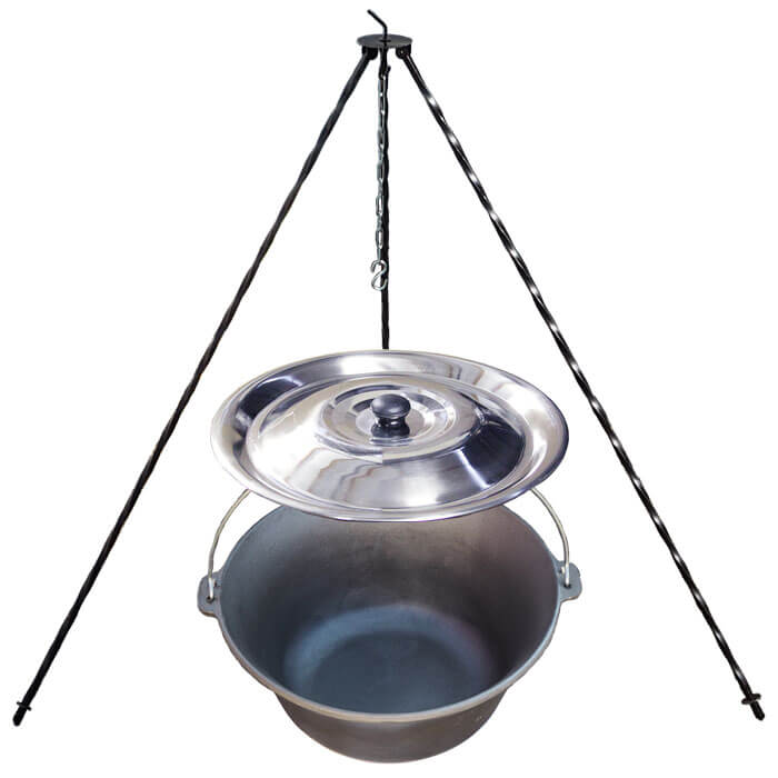Litinový kotlík 10,8 L + poklice  + trojnožka 1,2 m