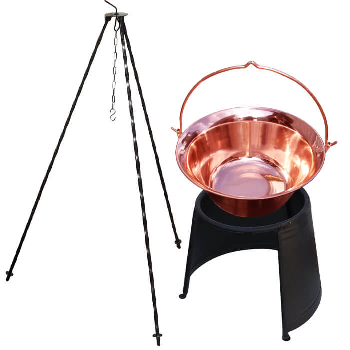 Měděný kotlík 10 L (1,2 mm) + chránič plamene 37 cm + trojnožka 1,2 m