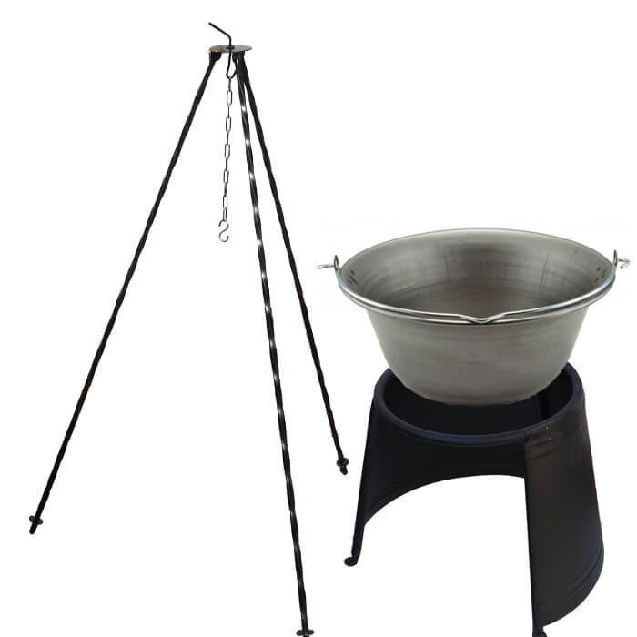 Železný kotlík 10 L (0,75 mm) + chránič plamene 37 cm + trojnožka 1,2 m