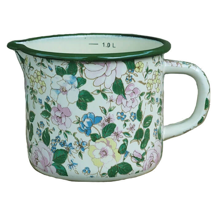 Smaltovaný hrnek s výlevkou 1 L + vědro 1 L DECOR