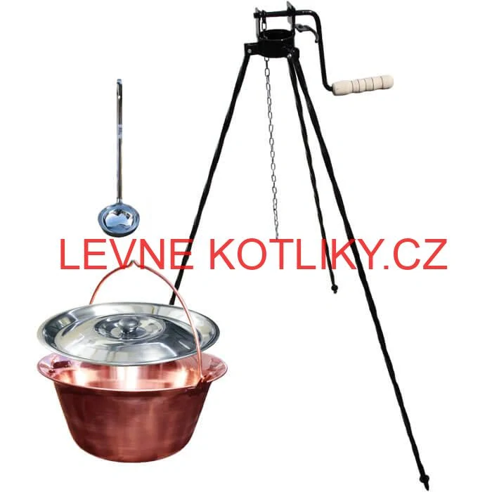 Měděný kotlík 20 L (1,2 mm) + poklice + stojan s kladkou VAR