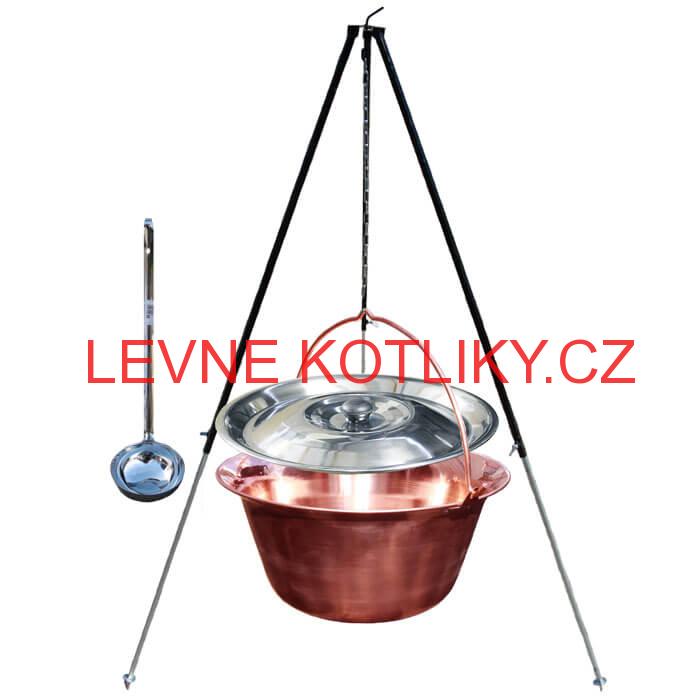 Měděný kotlík 30 L s poklicí + teleskopický stojan
