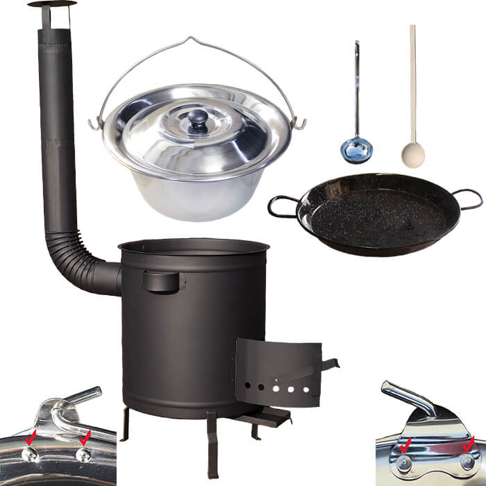 Nerezový kotlík 15 L (0,8 mm) zesílený s nýty + Paella pánev 38 cm + silnostěnná (1,5 mm) žáruvzdorná kotlina 36 PLUS 600