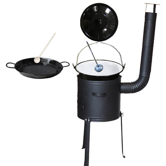Smaltovaný kotlík 13 L (1,2 mm) + Paella pánev 38 cm + kotlina s vysokými nožičkami 36 cm, žáruvzdorná barva Plus 700