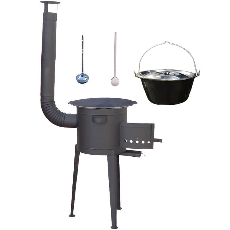 Smaltovaný kotlík 20 L + litinová pánev 45 cm + vysoká žáruvzdorná kotlina 42 cm PLUS 600