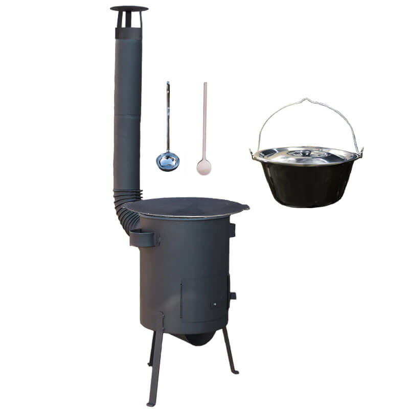 Smaltovaný kotlík 20 L + litinová pánev 45 cm + žáruvzdorná kotlina, zesílený rošt 4 mm 42 cm PLUS 600