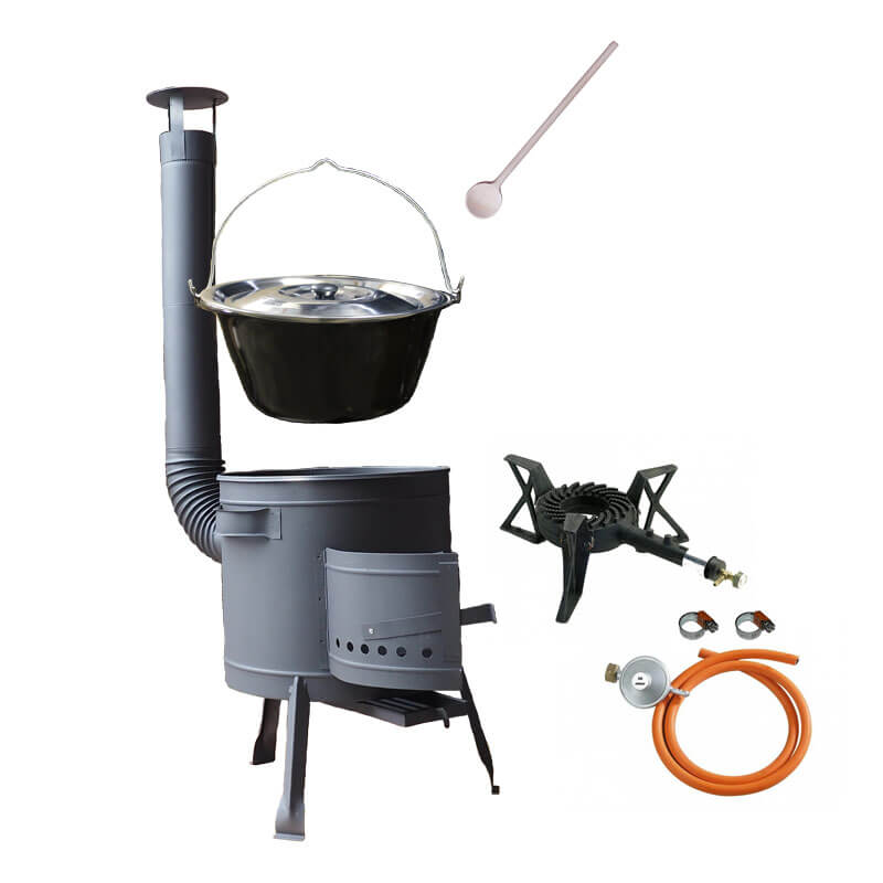 Smaltovaný kotlík (1,2 mm) 30 L + litinový hořák 5,5 kW + nízká kotlina 45 PLUS 600 + nerezová poklice INOX