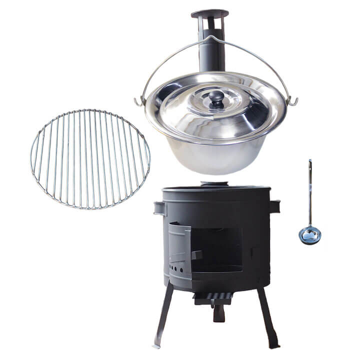 Nerezový kotlík 22 L (0,8 mm) INOX + Nerezový rošt 45 cm + nízká žáruvzdorná kotlina 42 cm PLUS 600