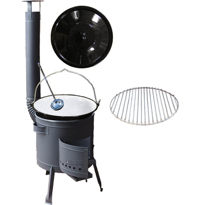 Smaltovaný kotlík 20 L + Nerezový rošt 45 cm + nízká žáruvzdorná kotlina 42 cm PLUS 600