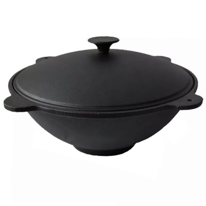 Litinový wok s poklicí se 4 úchyty 51 cm